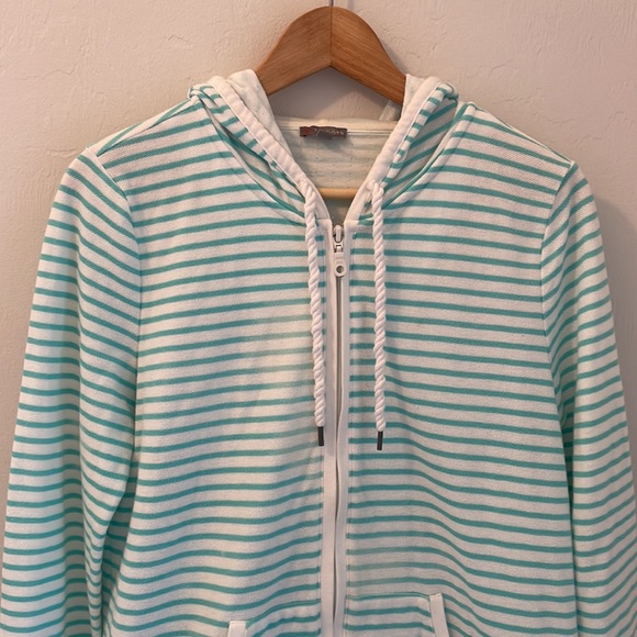 TALBOTS Womens Full Zip Every Day Stripe Hoodie Women’s Medium Nautical Blue - Picture 3 of 11